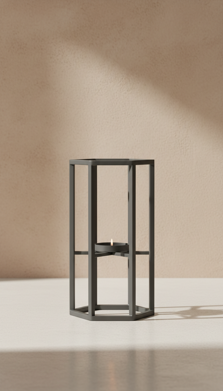 Charcoal Metal Geometric Candleholder